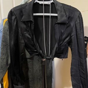 Zara satin top with rhinestone belt detail